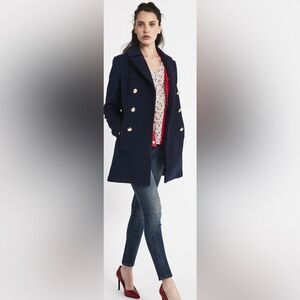 FRESH NYC WOMENS NAVY BLUE DOUBLE BREASTED PEA COAT. SIDE POCKETS, XXL